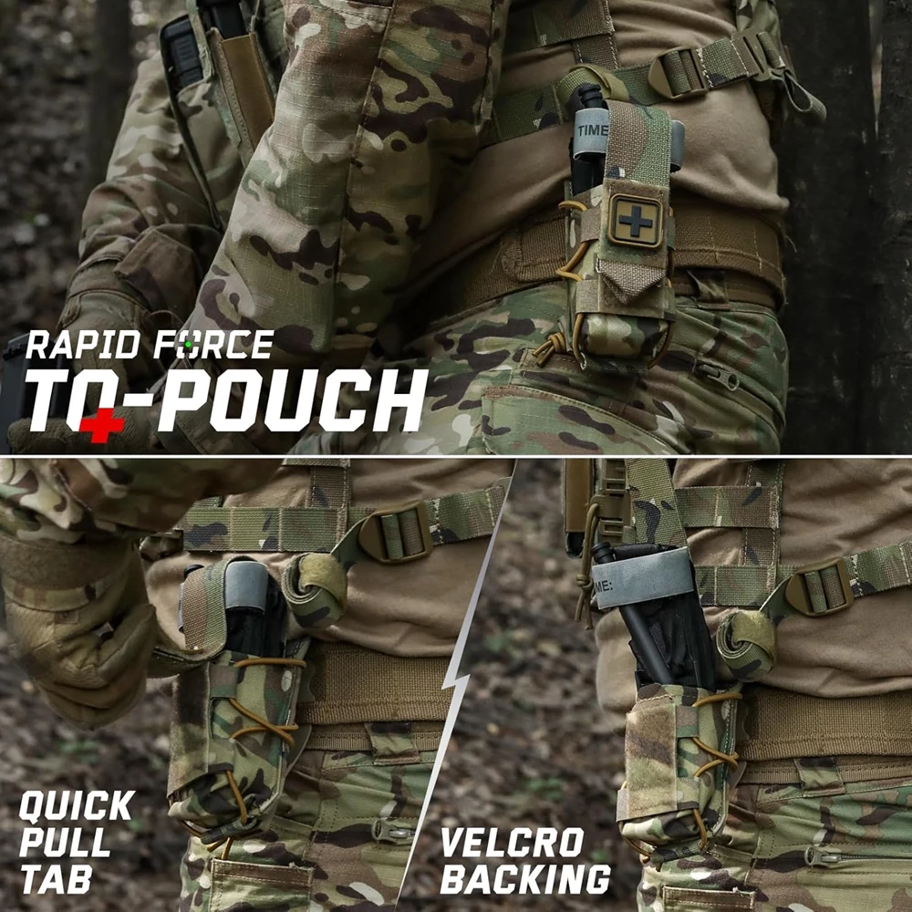 MOLLE Tourniquet Holder IFAK TQ Holder Tactical Medical Pouch Holster First Aid Kit Cross Patch/Bungee Cord with Tourniquet
