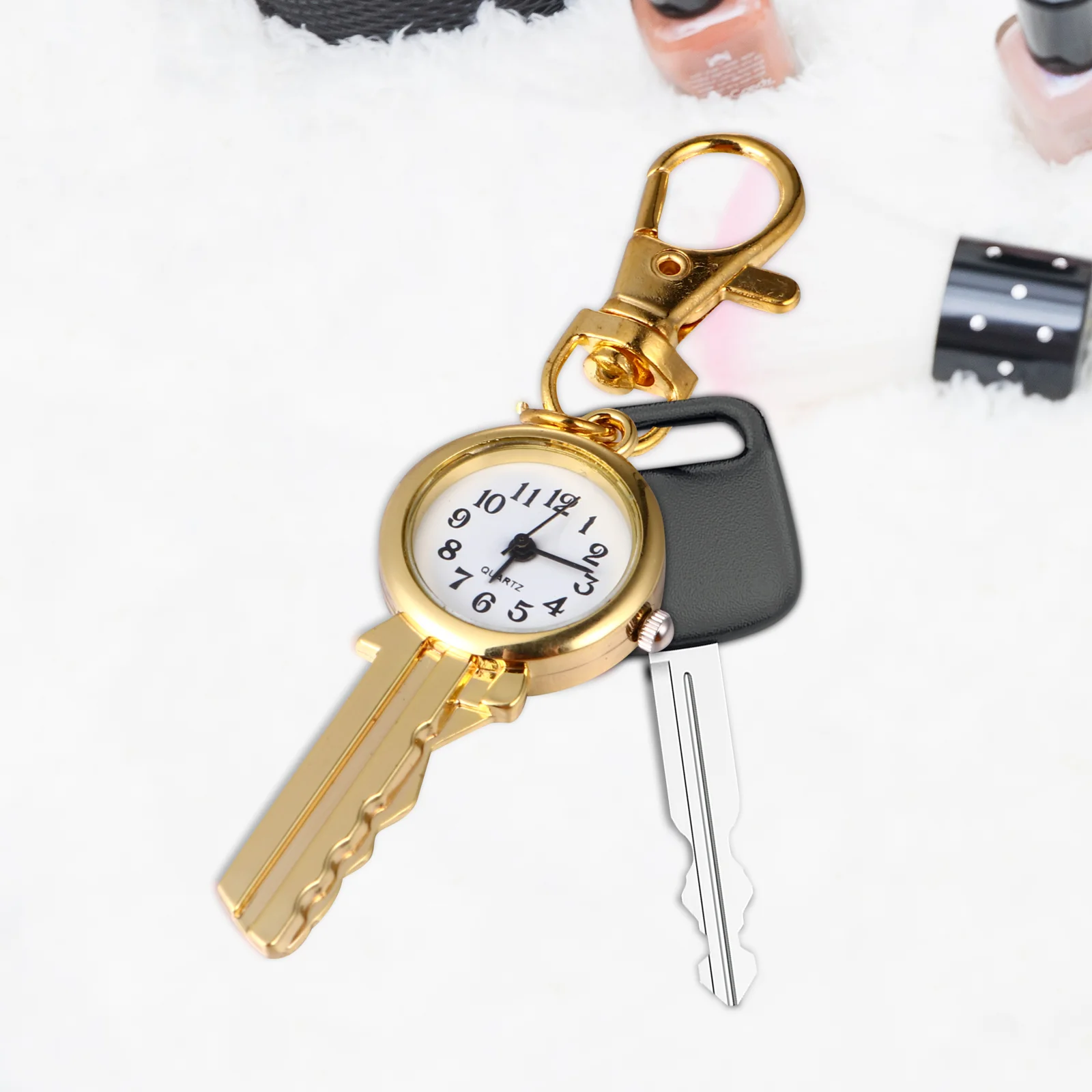 Pocket Watch Key Fob Quartz Pendant Keychain Clip Alloy Vintage Ring Dad Accessory