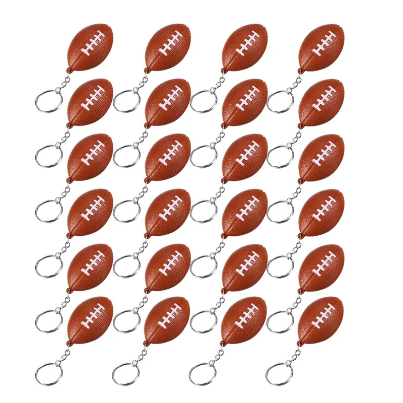 24 Pack Football Keychains,Mini Rugby Stress Ball Keychains,Sports Ball Keychains,School Carnival Reward for Boy Girls