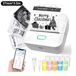 Thermal Mini Printer, Portable Inkless Sticker Maker,Bluetooth Free Cut Small Pocket Printer for Children DIY 57mm Photo Print