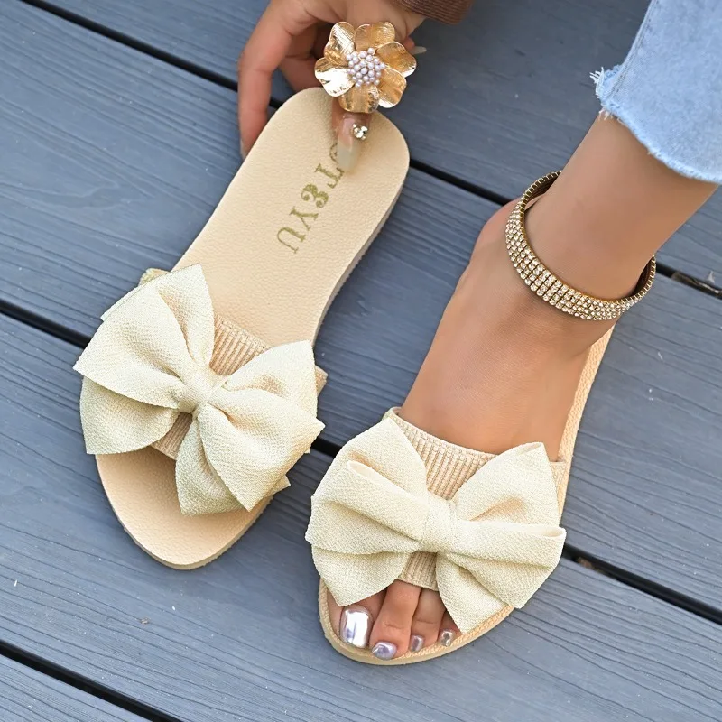 

Women's Fish Mouth Open Toe Comfortable Solid Color Vintage Slippers Summer Women Bow Embellishment Elegant Lightweight Sandals