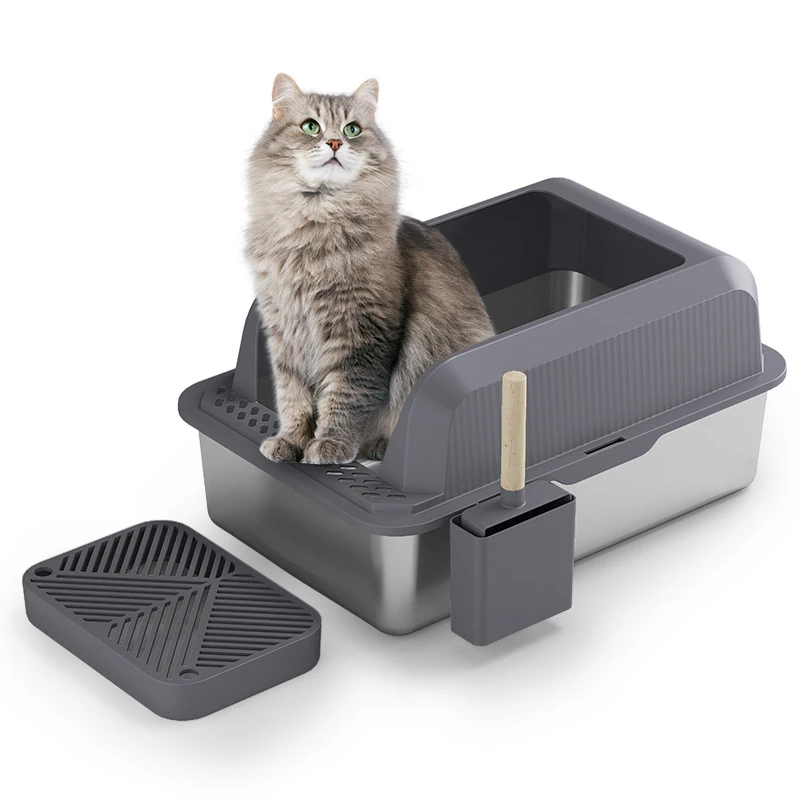 

Semi-Enclosed Removable Stainless Steel Cat Toilet Basin Cat Litter Box