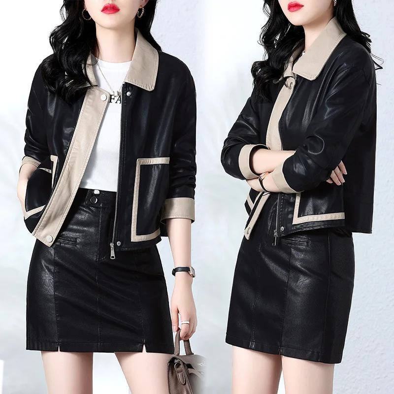 2024 Spring and Autumn Season New Fashionable and Elegant Short Jacket Coat High Waist Versatile Slim Fit Sheepskin Coat