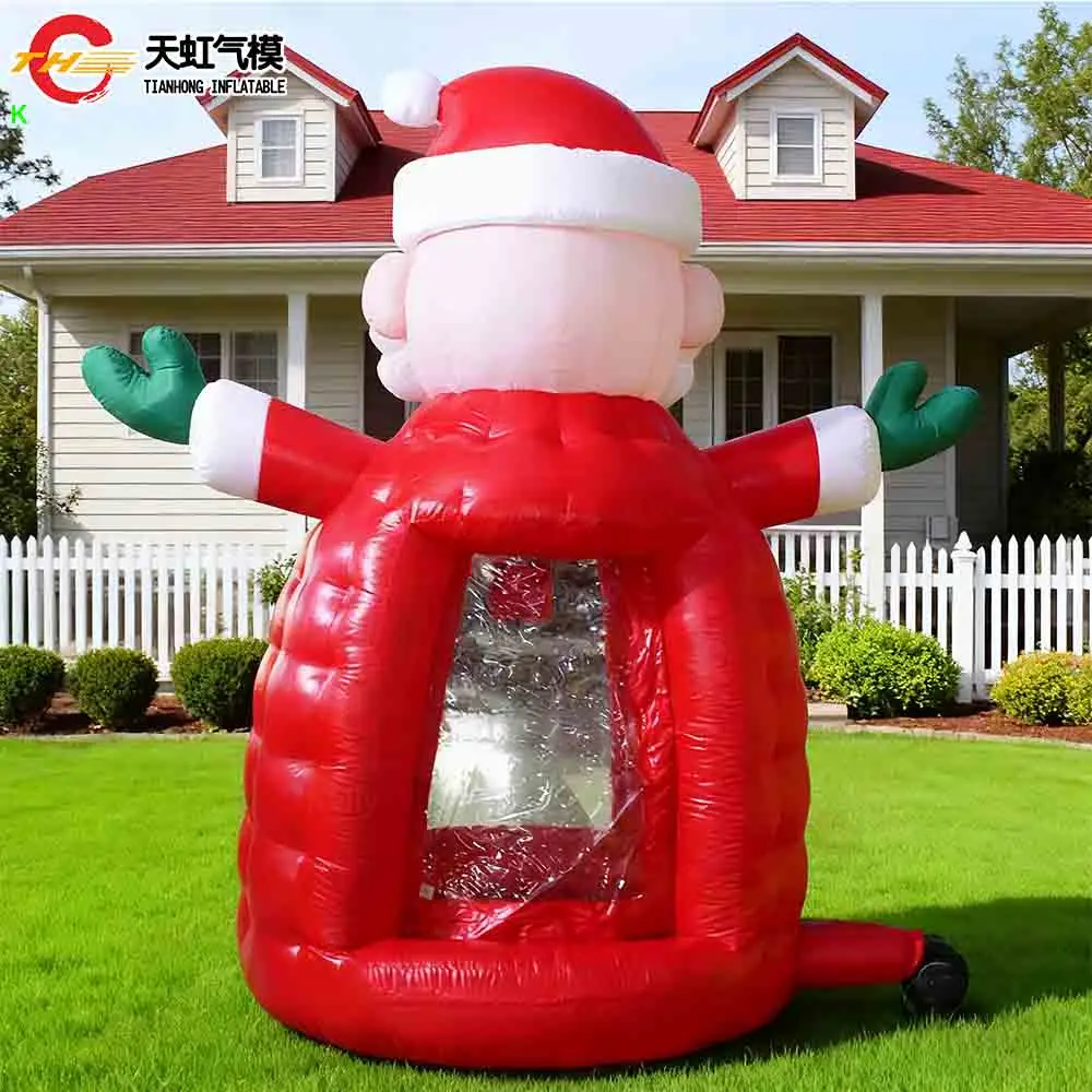 Envío rápido, cubo de dinero inflable gigante de Navidad, cabina para atrapar dinero de Papá Noel para niños y adultos