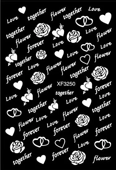 검은 흰색 문자 네일 아트 스티커 손톱 아트 장식을위한 추상 얼굴 라벨 슬라이더 DIY 단어 디자인 UV 젤 매력