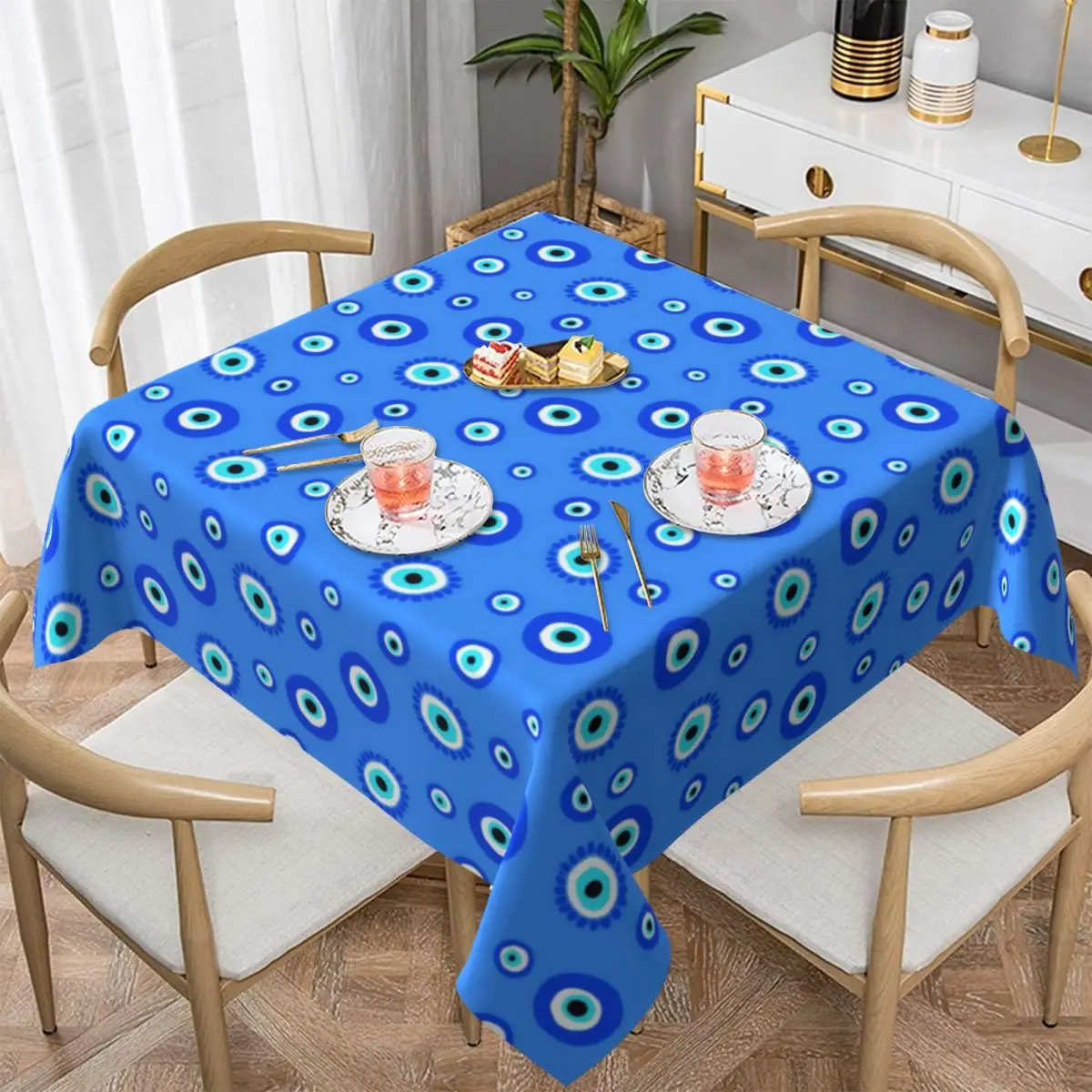 Greek Evil Eye Tablecloth Lucky Blue Talisman Table Cover Vintage Custom Table Cloth Decoration For Events Dining Tables