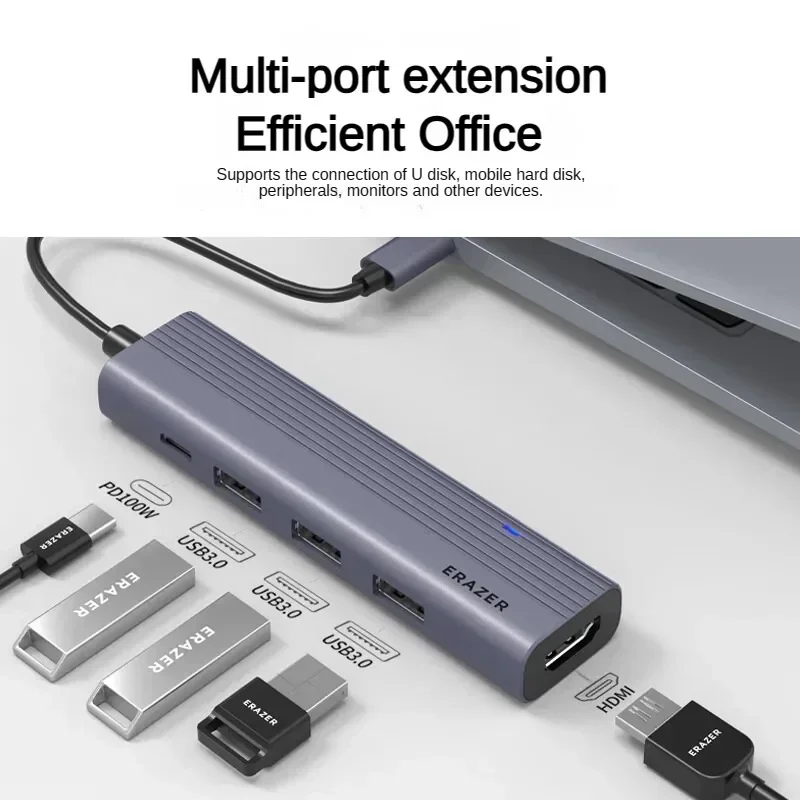 Lenovo Power Type-C Expansion Dock 3.0 Spliter USB-C Adapter HDMI Cable for XiaoXin Apple Huawei Laptop 5 in 1 with A Port