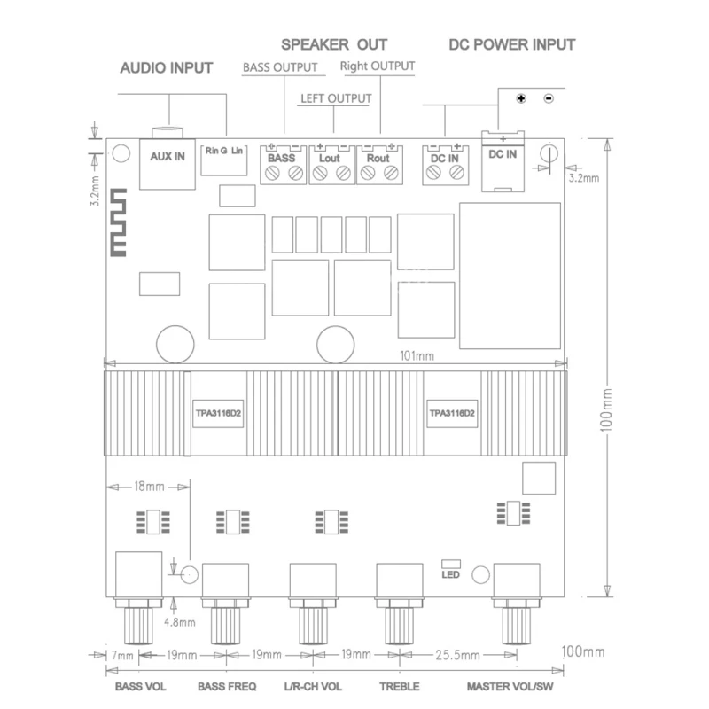 DC12V-24V 2*50W+100W TPA3116D2 Amplificador płyta wzmacniacza subwoofera TPA3116 2.1 kanał wysokiej mocy Bluetooth 5.0 Audio