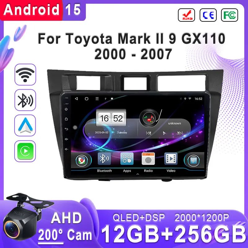 Мультимедиа Android 15 для Toyota Mark II 9 GX110 2000-2007, стерео головное устройство, GPS-навигация, высокопроизводительный сенсорный экран процессора