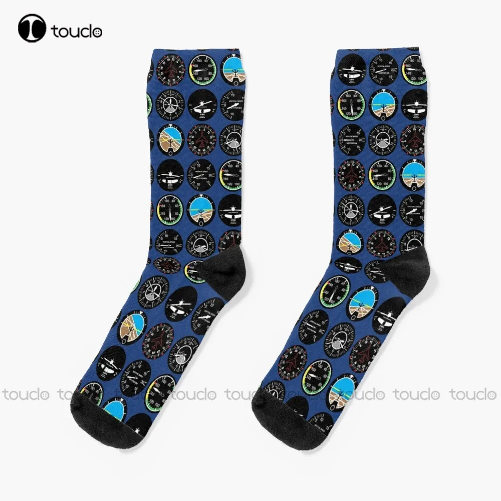 Flight Instruments Airplane Aviation Plane Flight Instrument Controls Pilot Aviator Socks Black Socks For Men Christmas Gift Art