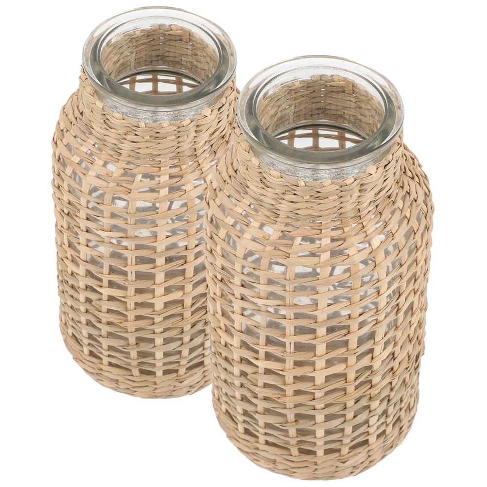 

2 Pcs Dining Table Dry Vase Room Decor Vases for Straw Tall Thin Farmhouse Woven