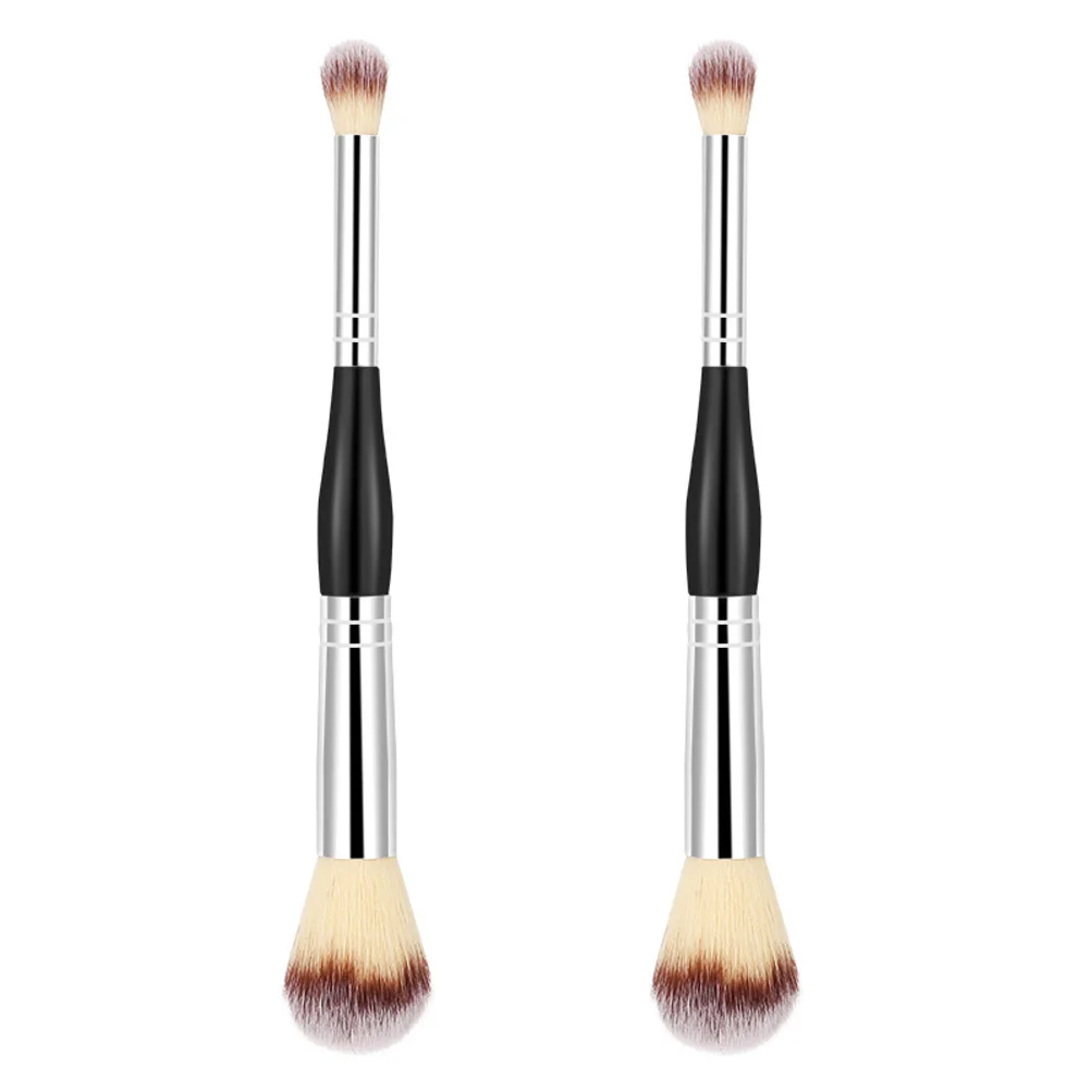 

2 Pcs Dual-ended Powder Brush Cosmetics Blush Loose Complexion Fiber Wool Applicator Makeup Tool Foundation Brush Eye Shadow