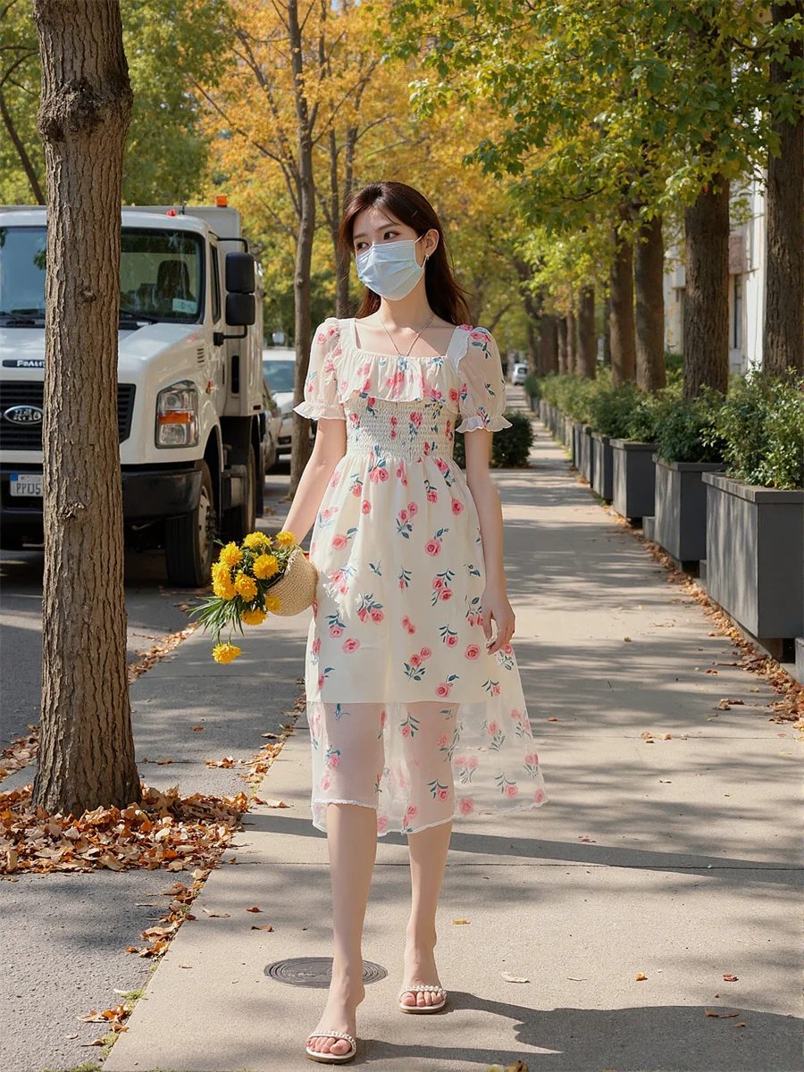 여성용 파티 웨딩 플로럴 프린트 발목 길이 자수 비즈 장식 스팽글 드레스