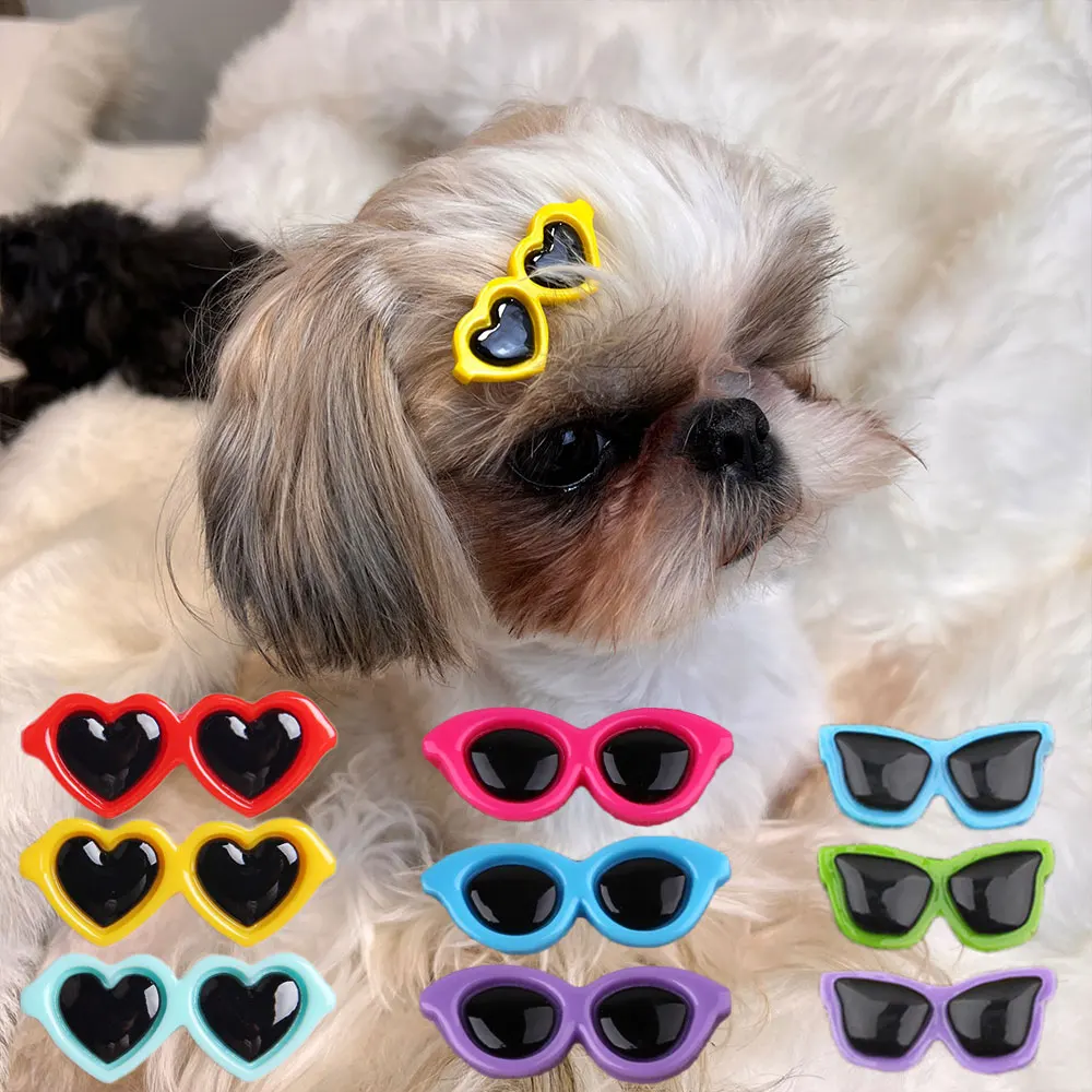 Pet Cute Heart Sunglasses Hairpins Pet Dog Hair Clips Puppy Cat Yorkie Teddy Pet Decor Barrette Hair Accessories For Small Dogs