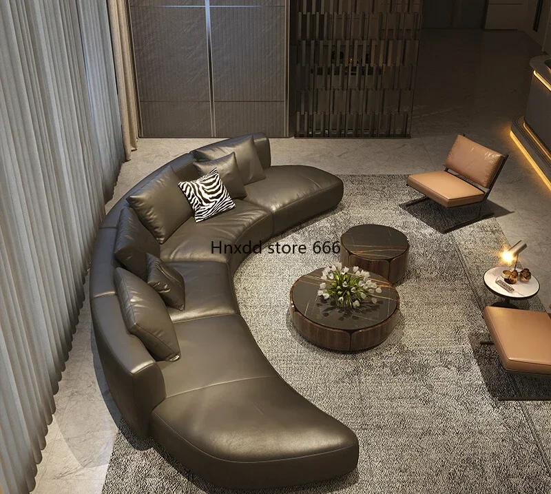 Italian minimalist curved leather sofa living room