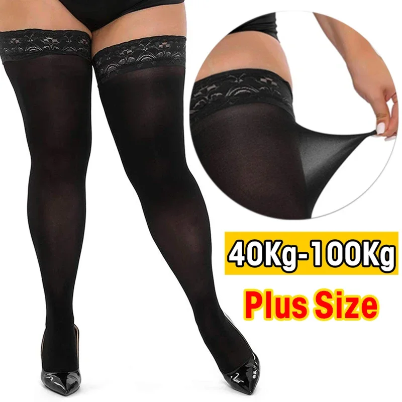 Sexy Women Stockings Lace Knee Sock Plus Size Sexy Thigh Socks Ultra-thin High Stocking Clear Pantyhose Anti-slip Sock Medias