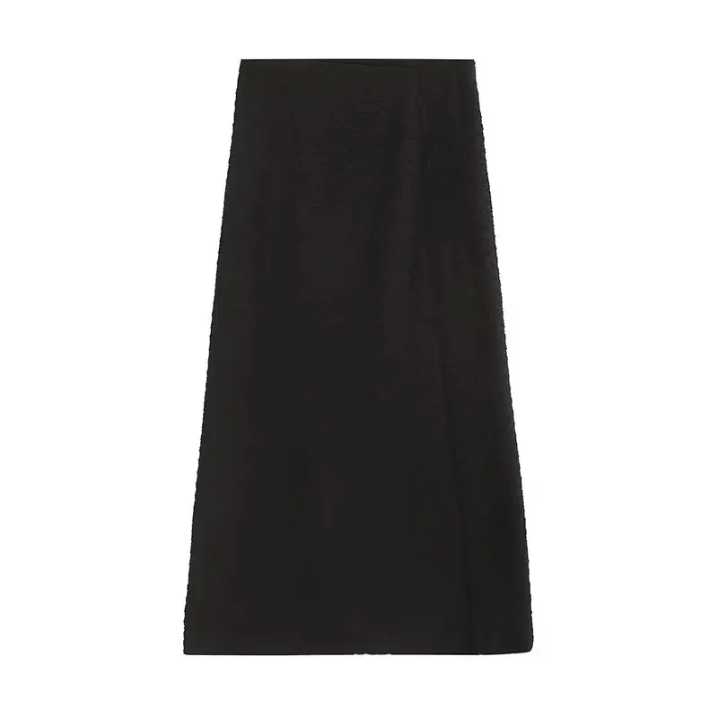 Maxdutti Fashion Laides Black Color  Skirts Womens Office Midi Skirt Casual Simple Textures High Wasit Straight