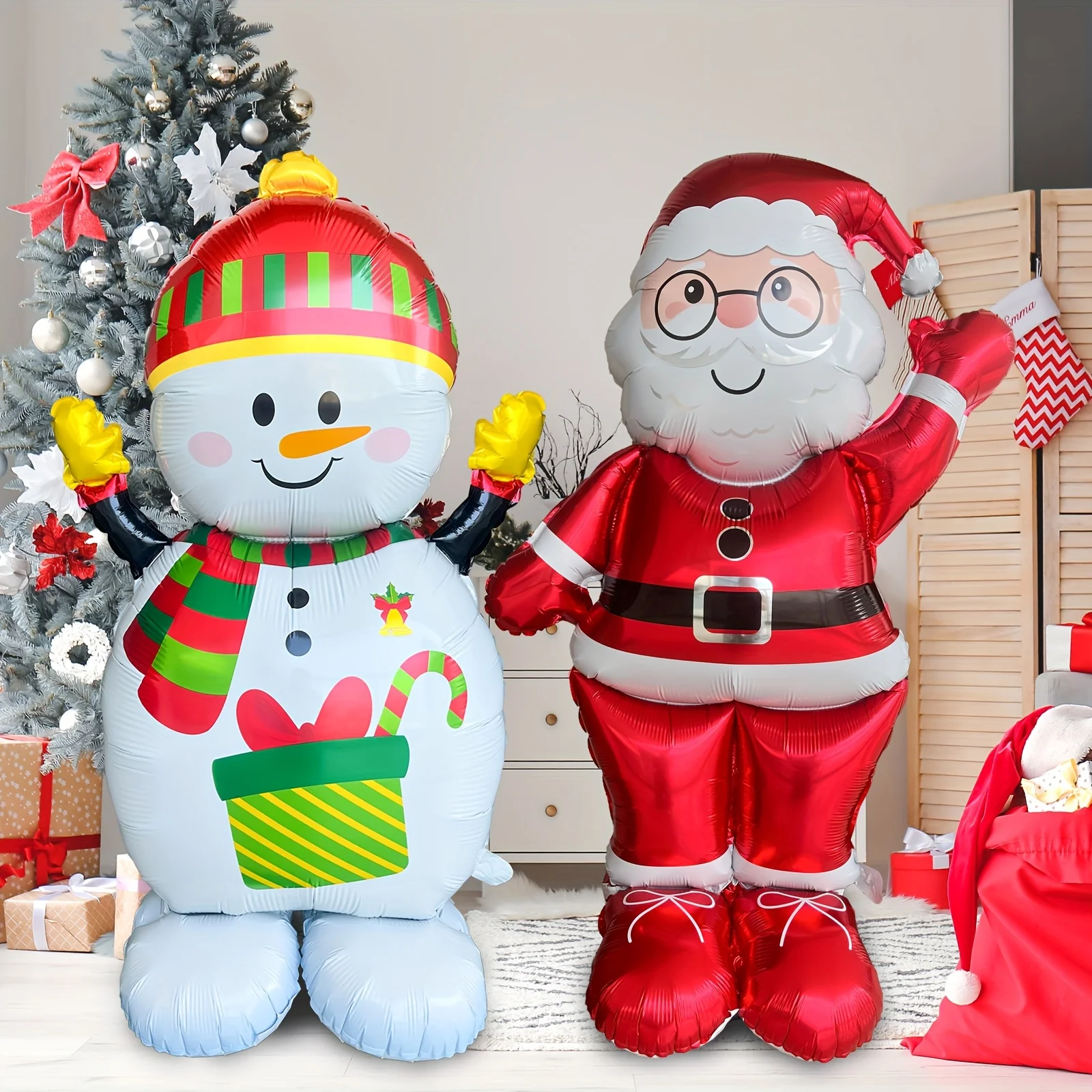 2 stücke Große Weihnachten Stehende Luftballons Nette Santa Claus Schneemann Weihnachten Aluminium Film Ballon Hause Festival Party Dekoration Geschenk