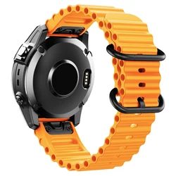 22 26mm Ocean Silicone Wristband Strap For Garmin Approach S62 Fenix5 5Plus 6 6Pro 7 Watch Band Intinct1 2 Quick Fit Bracelet