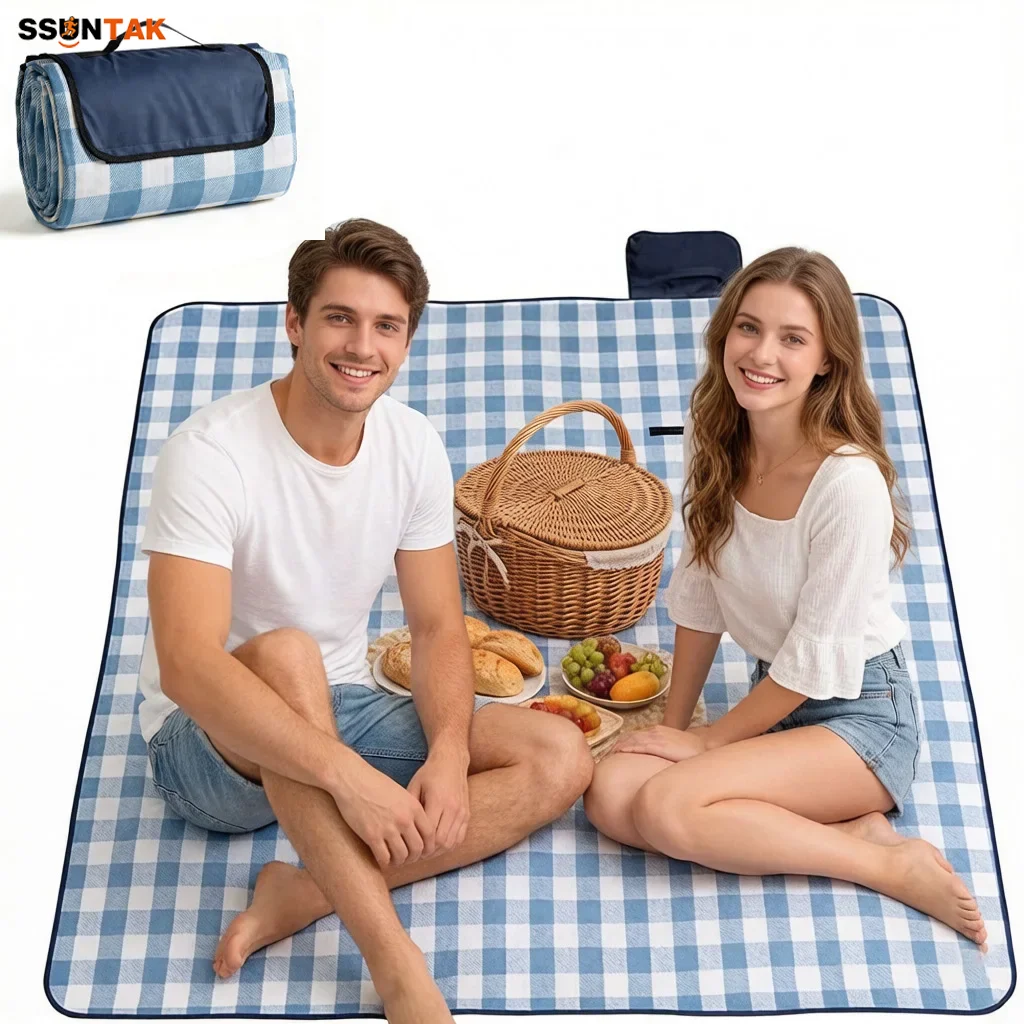 

SSUNTAK Large Waterproof Foldable Picnic Blanket Sandproof Portable Easily Clean Outdoor Beach Mat for Park Camp Hike Family