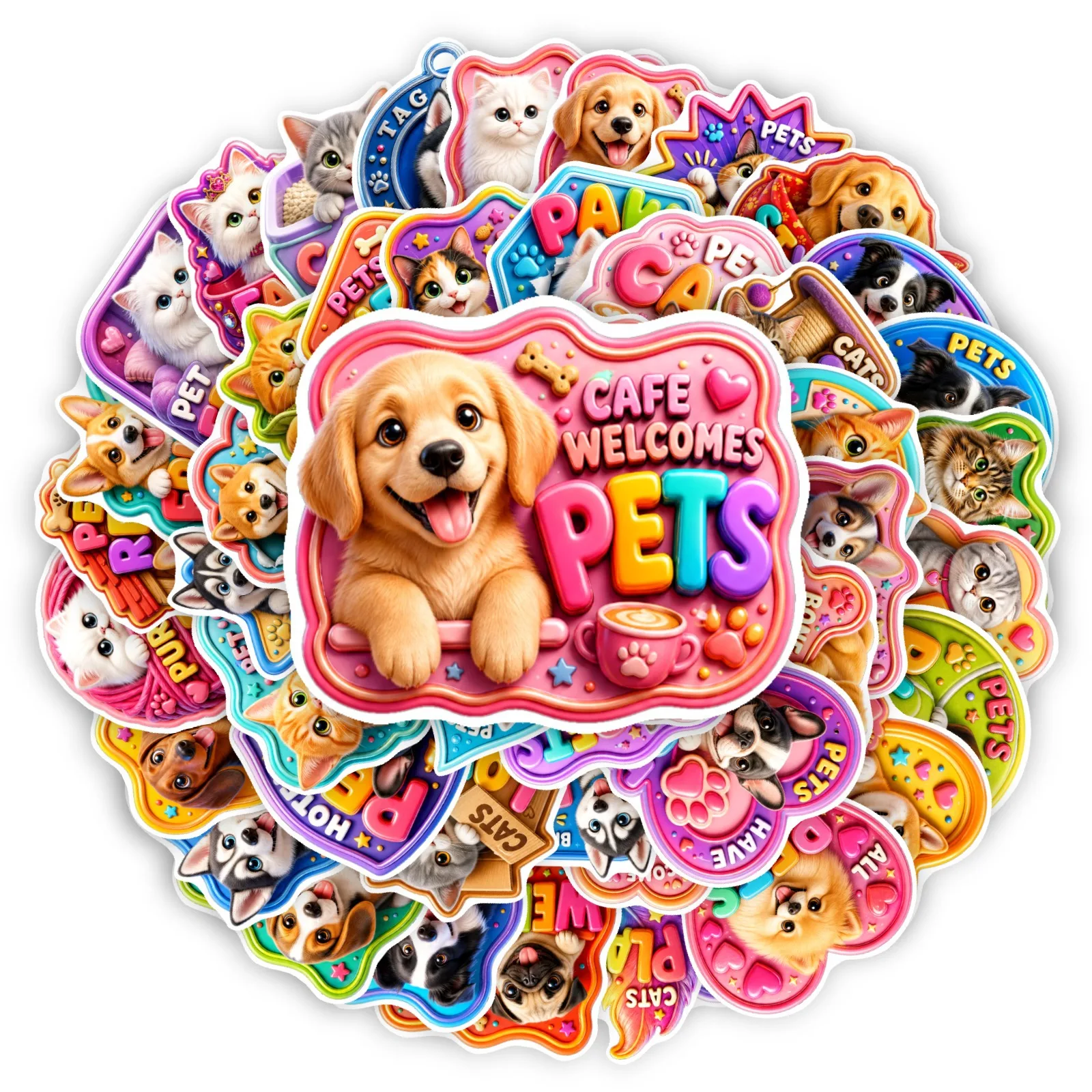 50 PCS Pet Friendly Slogan Fun Stickers Cat Dog Pattern Decorate Storage Box Fridge Guitar Pencil Case Waterproof Decals