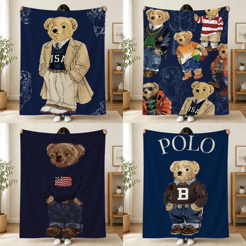 Bears Luxury Brand Blanket Printed Flannel Soft Warm Cozy Season Nap Bed Sofa Travel Camping Gift Adults Kids