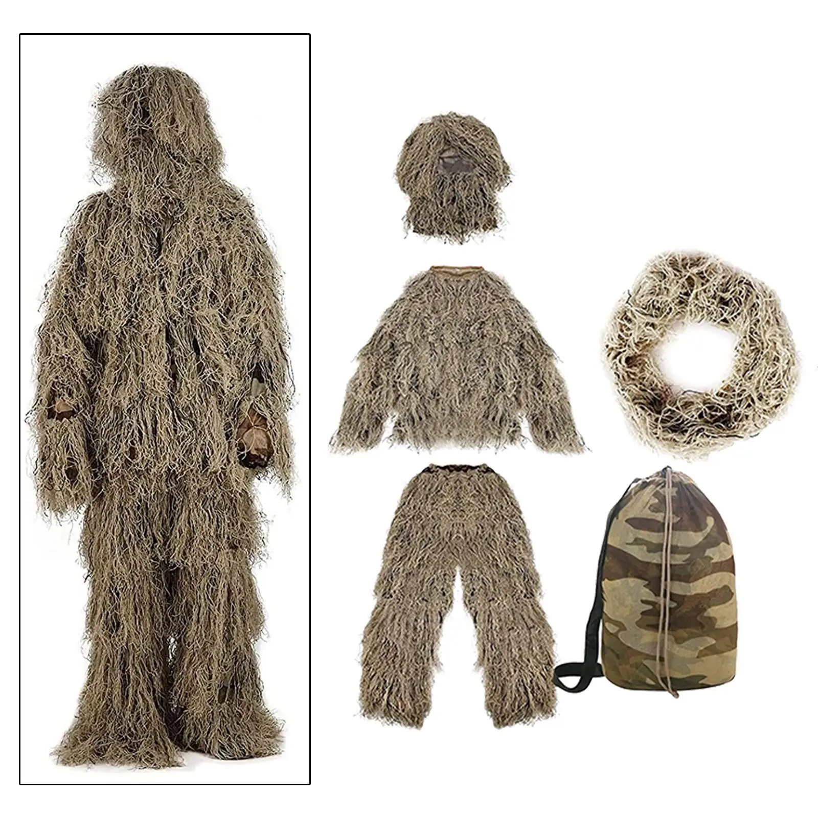 

Костюм-камуфляж Ghillie Suit Woodland: Куртка-униформа с сумкой для хранения, комплект для охоты на индейку, кемпинга, сельского хозяйства, садоводства