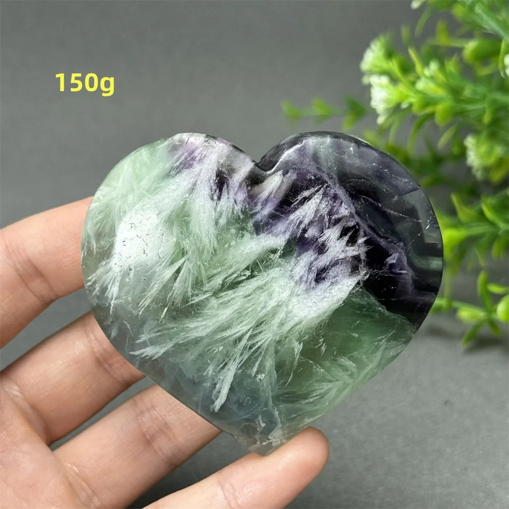 Natural Gem Fluorite Feather Heart-Shaped Quartz Aura Energy Prayer Meditation Healing Home Mineral Ornaments Gift