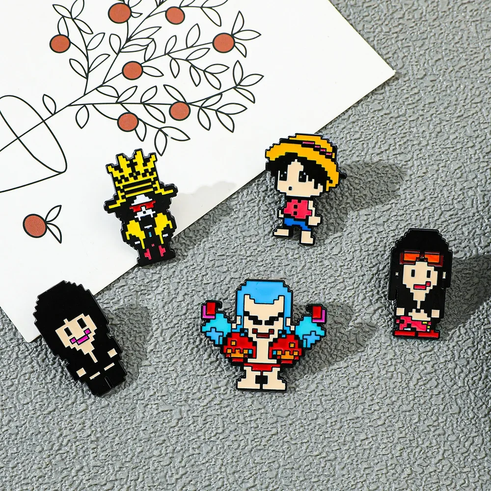 5 Pcs Creativity Pixel Style Brooch Anime Luffy Chopper Franky Enamel Pin Metal Badge Jewelry Clothing Backpack Accessories Gift view 3