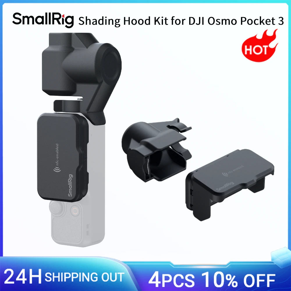 SmallRig Kit Parasole per DJI Osmo Pocket 3, Protegge il Gimbal, con Vano Porta Filtri Integrato e Chip NFC, Parasole a Tre Lamelle