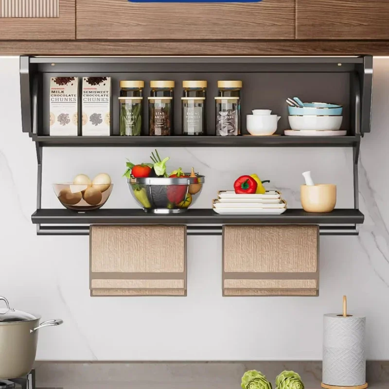 Extendable Kitchen Shelf Adjustable Wall-Mounted Spice Rack Two-Tier Cabinet Storage Shelf for Home and Bar Organization