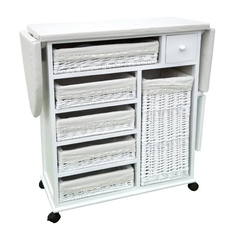 Factory Wholesale Cheap Custom Size Solid Wooden Folding Ironing Board Storage Cabinet With Wicker Drawer