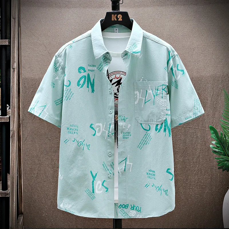 Camisa hawaiana de manga corta para hombre, ropa informal holgada con estampado de letras, moda Social, verano, 2024