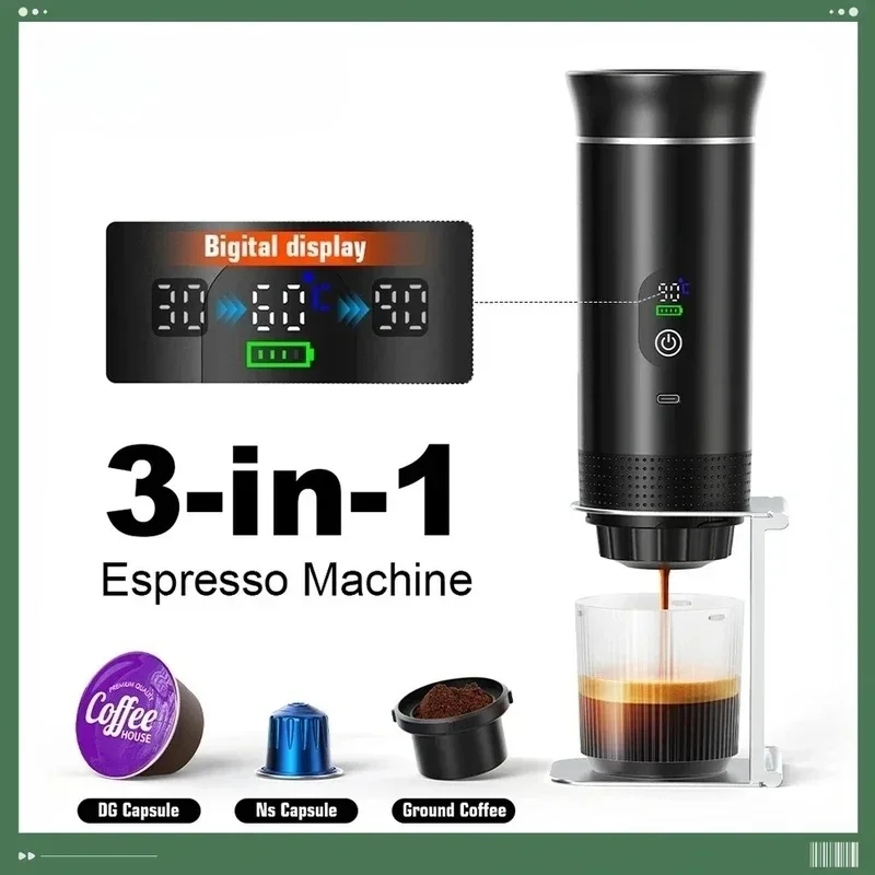 Portable Three in One Capsule Coffee Machine, Automatic Concentration,Hot And Cold Extraction,For Outdoor Camping And Car Coffee