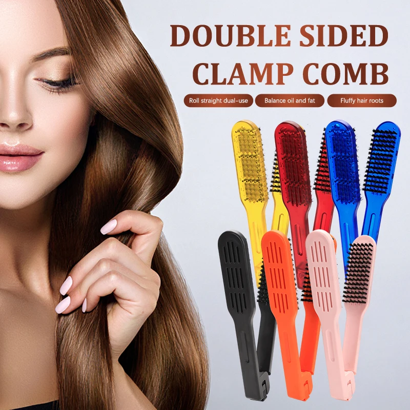 

Hairdressing Clamp Comb Double Sided V Brush Natural Ceramic Plywood Straightening Comb Women Styling Tools Hair Straightener