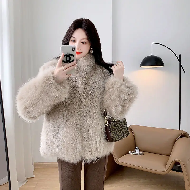 Winter New Solid Color Round Neck Long Sleeve Fashion Outwear Women High Street Casual Loose Cardigan Elegant All-match Tops