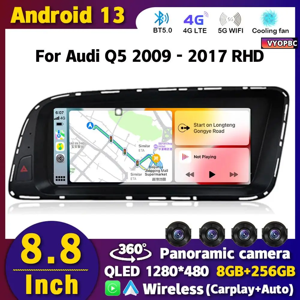 

8Core Android 13 Carplay Car Radio 8.8" For Audi Q5 2009 - 2017 RHD Multimedia Player GPS WIFI 4G SIM BT Navi Receiver Tablet