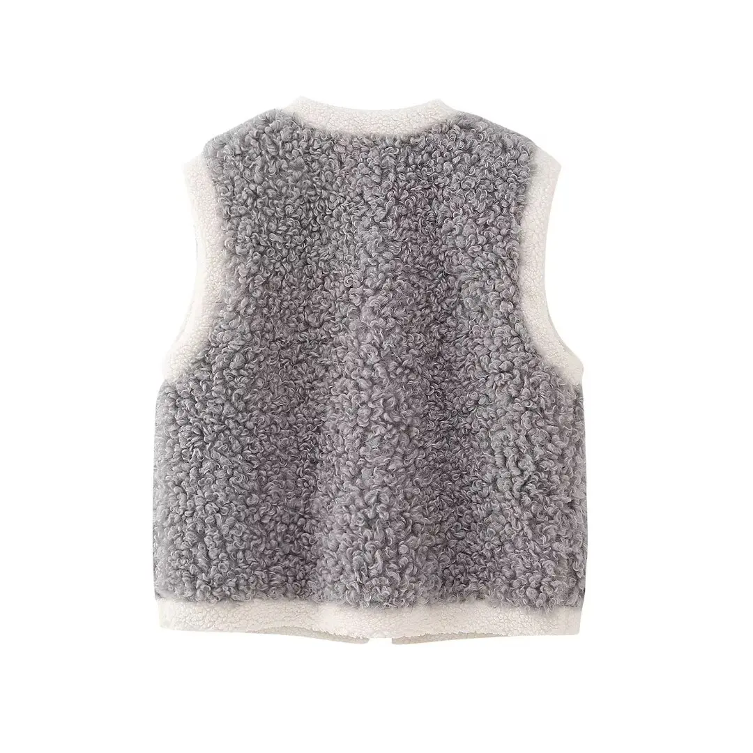 TRAF Faux Wool Cropped Vests for Women Coats Open Sleeveless Vest Woman Autumn Vest Top Women Waistcoat Women's Tailored Vest