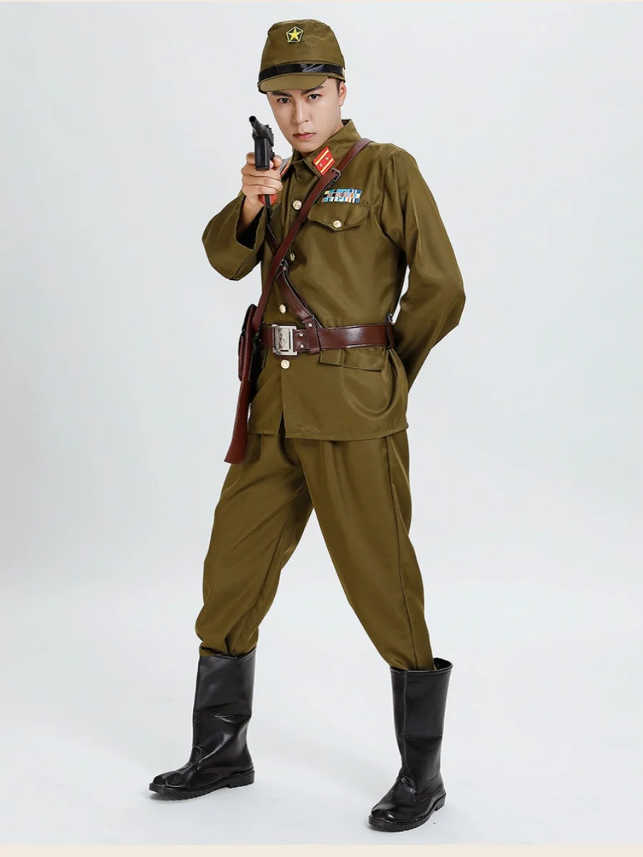 Officer Uniform Set Anti-Japanese Performance Costume Wang Erxiao Hanjian Outfit Traditional Chinese Stage Clothing Polyester