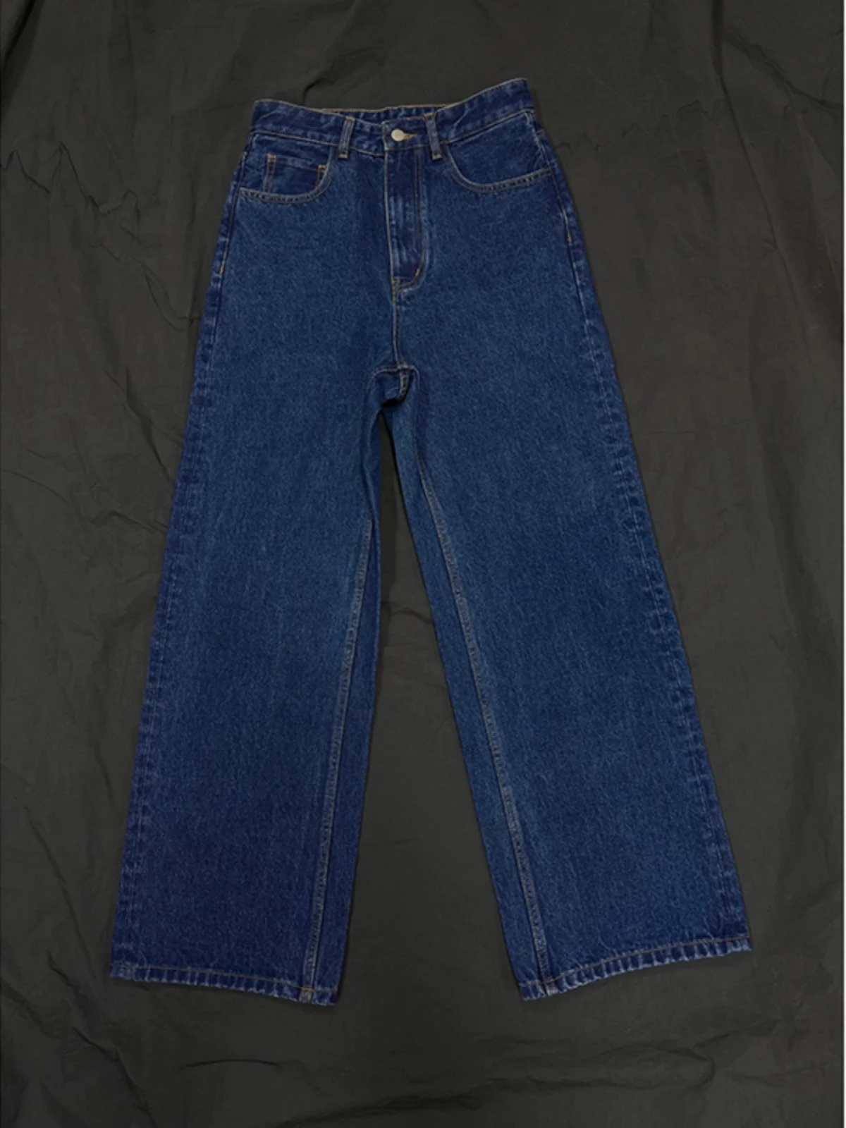 

Deep Blue Straight Leg Men's Jeans Slimming Wide Leg Casual Long Pants Cleanfit Boys Jeans Youth Faion Denim Trousers