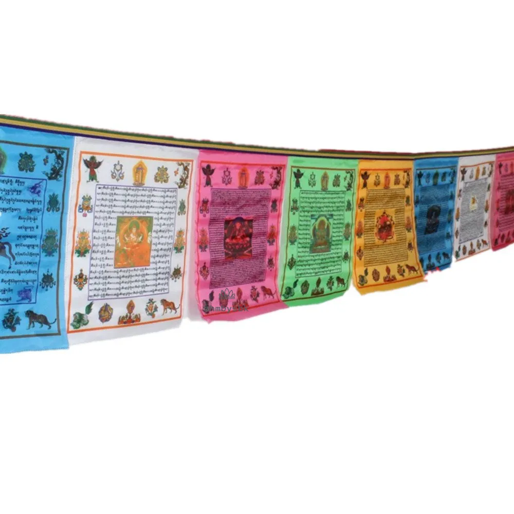 

3 Meters 10 pcs/string Religious Flags ,7 Colors 21 Rulai Mantra /7 Mantras In 1 String Silk Cloth Colorful Prayer Flags