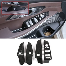 Reposabrazos de puerta interior para BMW Serie 3 G20 2019 2020, cubierta de Panel de botones para abrir ventanas embellecedora, aspecto de carbono ABS/cromo plateado 4 Uds