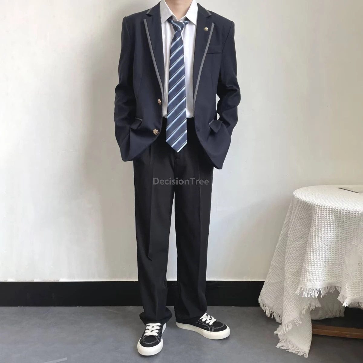 Youth British-style Student Men School Jk DK Uniform Tops College Student Uniform Casual Coat Jacket Four-Piece Set Men Suit