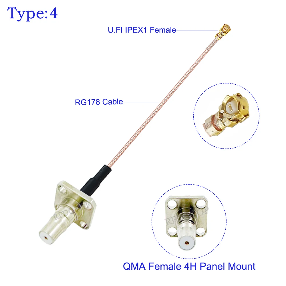 10PCS/Lot QMA Female 4 Hole Panel Mount to U.FI 1/4 MHF4 Female Connector RF1.13/RG178 RF Coaxial Pigtail Jumper Cable