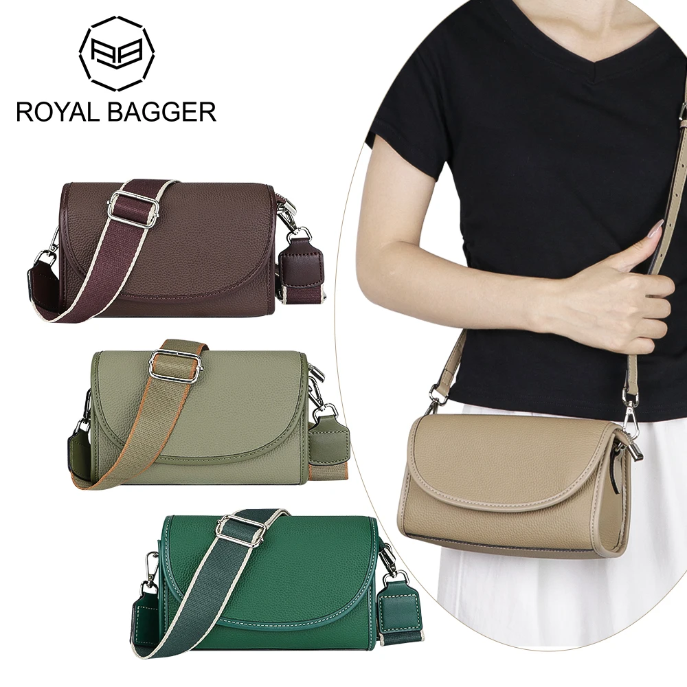 Royal Bagger Fashion Shoulder Crossbody Bags for Women, Genuine Leather Casual Small Square Bag, with Two Straps 1924