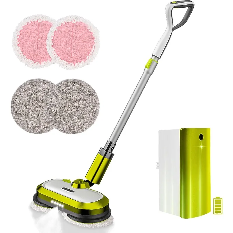 Cordless Electric Mop,Electric Spin Mop with LED Headlight and Water Spray, Up to 60 mins Powerful Floor Cleaner with 300ml Tank