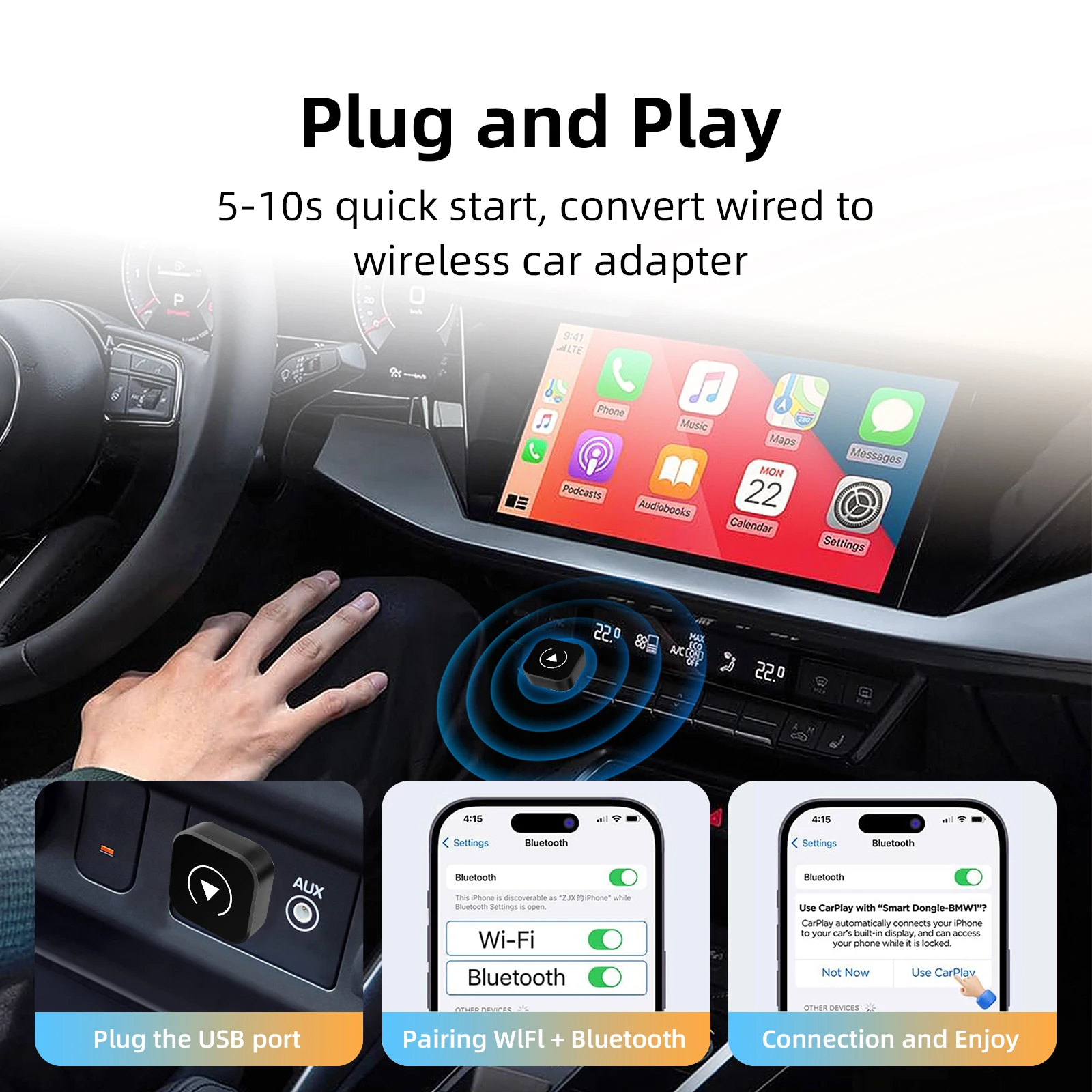 Ezonetronics Wireless CarPlay android auto adapter for factory wired car, wireless CarPlay & Android auto 2 in 1