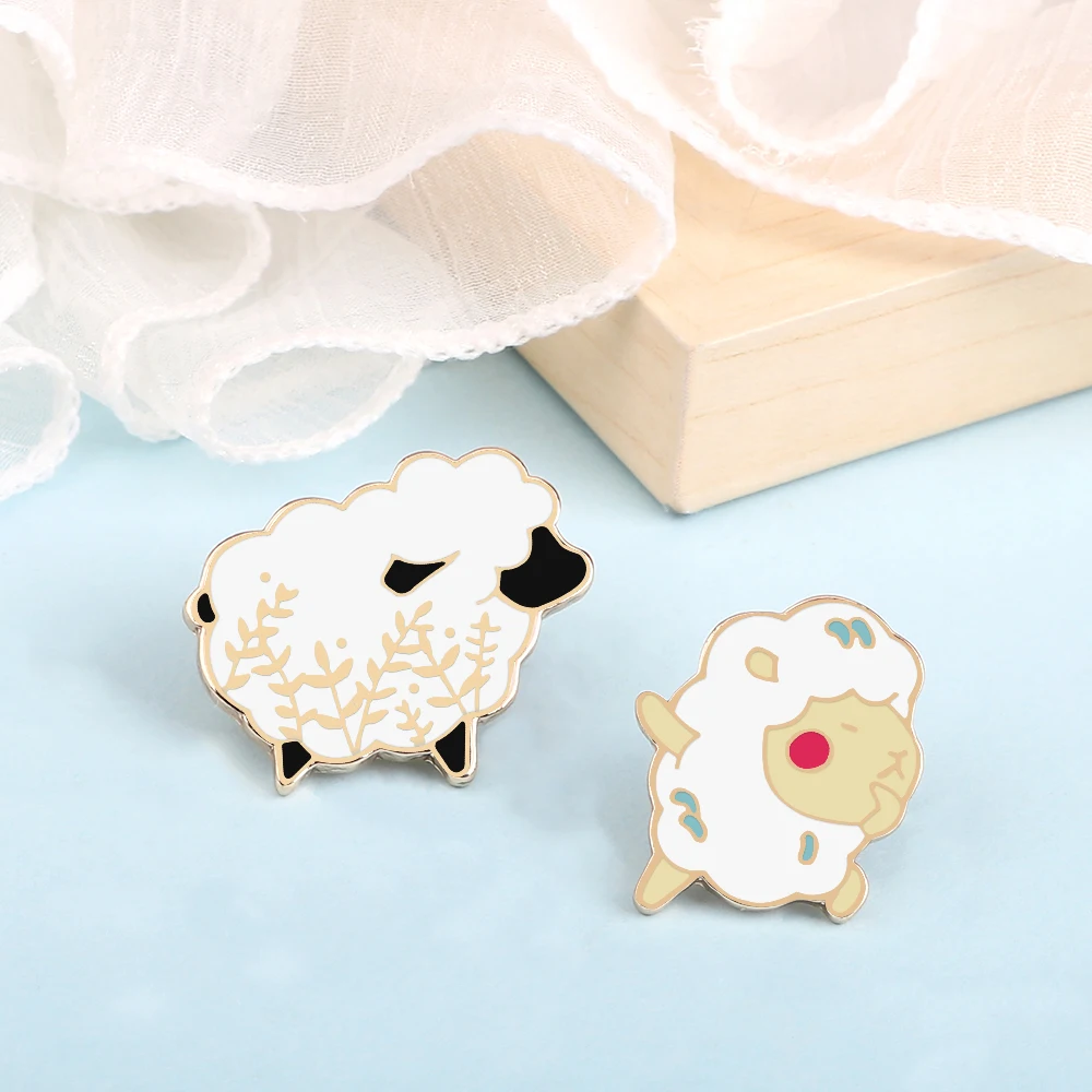 Cute White Sheep Pins Badges for Kids Cartoon Dancing Goat Lamb Brooches Enamel Pin Women Men Animals Metal Badges Jewelry Gifts