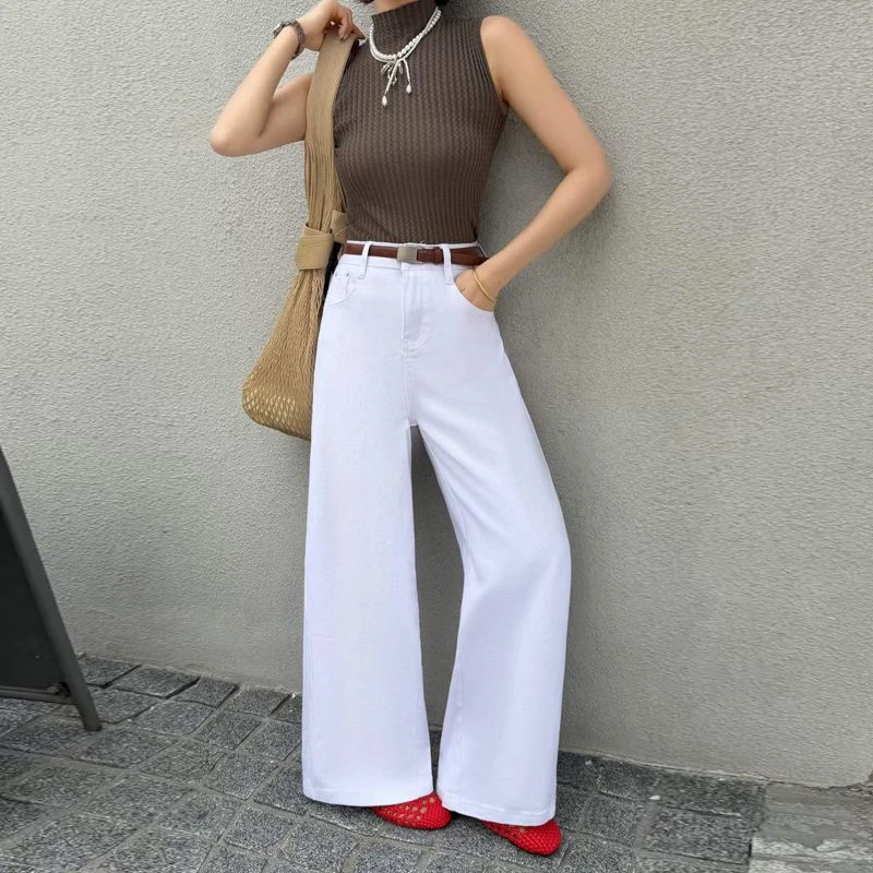 

ZHISILAO Новые белые широкие джинсы для женщин, винтажные повседневные свободные мягкие джинсовые брюки с высокой талией, уличная мода, весна-лето 2026