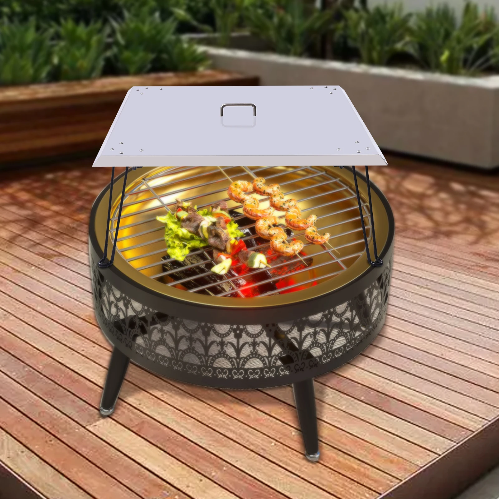 

30*30*13inch Fire Pit Heat Deflector,Square Fire Pit Burner Cover Stainless Steel Shield for Indoor Outdoor Picnic Adventure